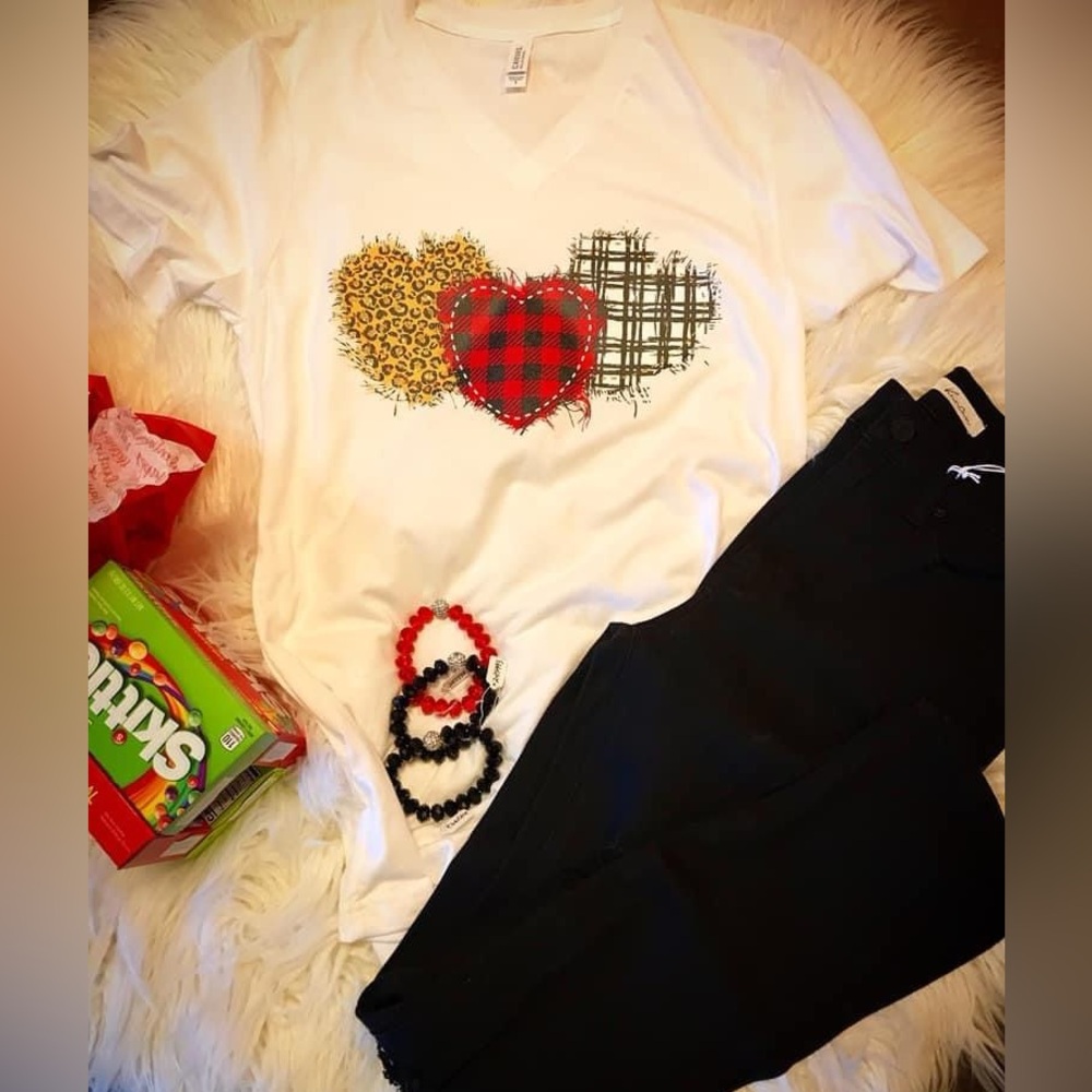 Valentines Day Bella Canvas White Tee with Heart Design